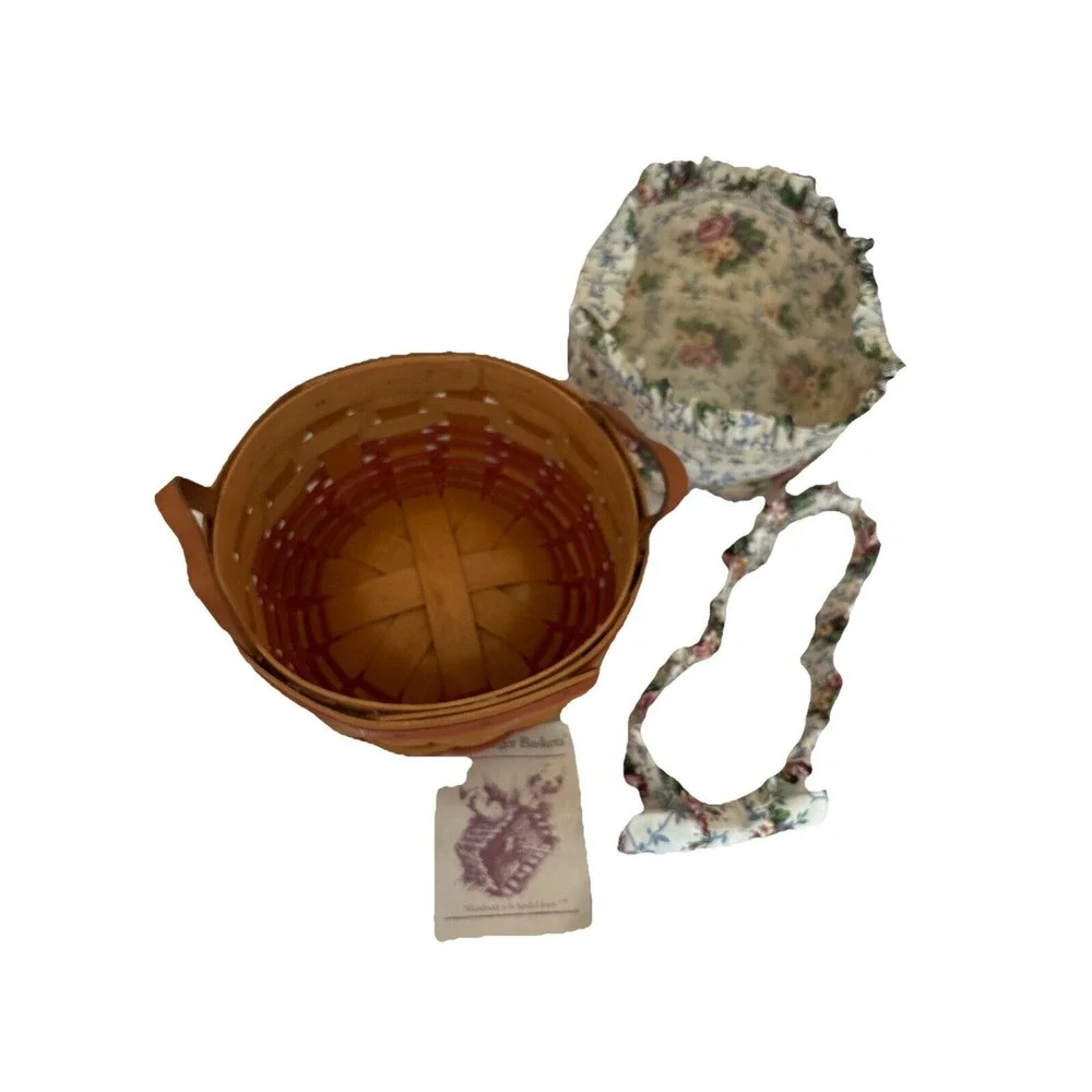 Longaberger‎ 1995 Round Basket with Leather Handles, Floral & Plastic Insert